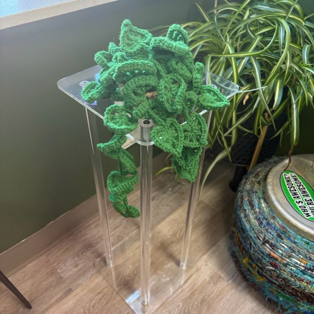 Handmade Green Crochet Hanging Plant Accent - Home Accents